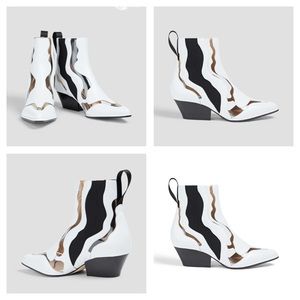 SERGIO ROSSI Leather Ankle White Cowgirl Boots SZ 6 $895 RARE